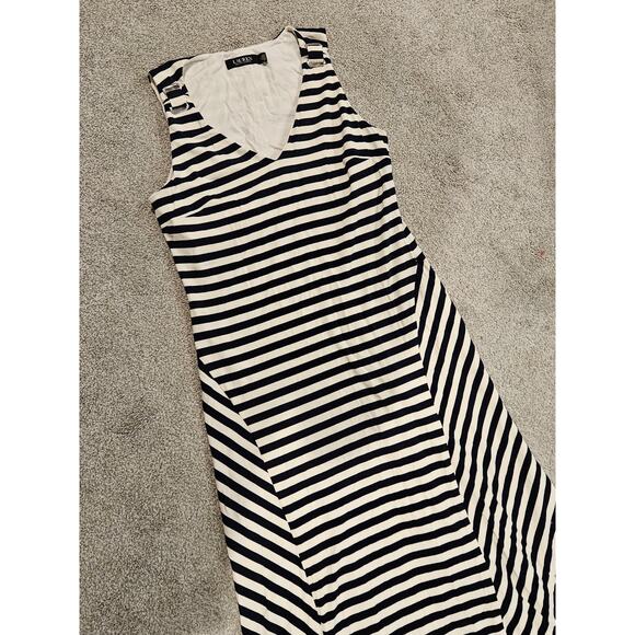 lauren ralph lauren sleeveless Maxi Dress 8 Medium Large navy stripe shelf bra - Picture 10 of 10